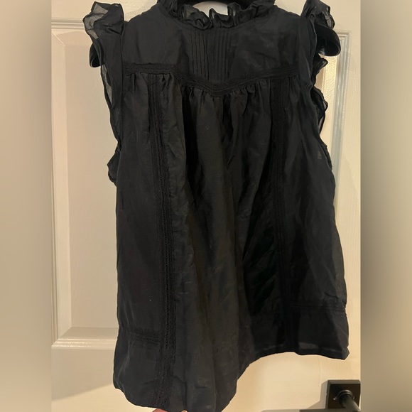 J. Crew Flutter-sleeve top cotton silk voile Black size S lace trim ruffleneck - Picture 12 of 12